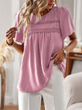 Devine Lace Detail Round Neck Short Sleeve Blouse 