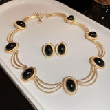 Alloy Oval Gemstone Necklace 