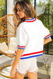 BiBi Metallic America Letter Short Sleeve Sweater 