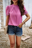 Devine Ruched Mock Neck Short Sleeve Blouse 