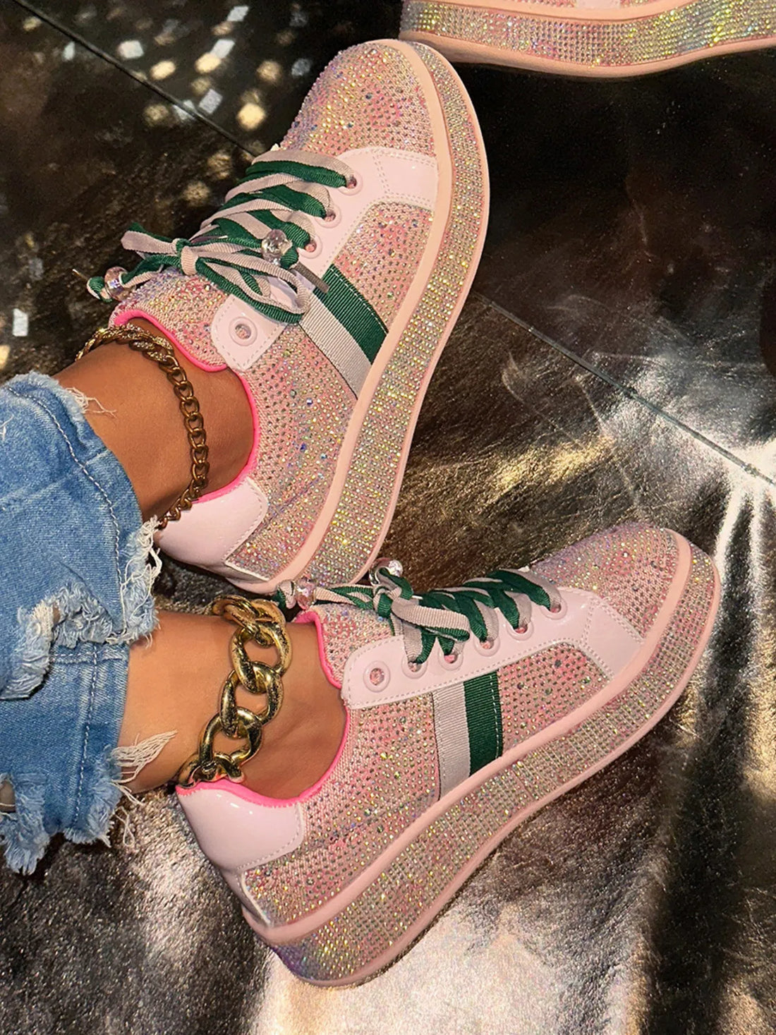 Rhinestone Round Toe Sneakers 