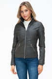 YMI Faux Layered Double-Zipper Jacket with Fuzzy Hood 