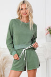 Round Neck Long Sleeve Top and Drawstring Shorts Lounge Set Lingerie & Nightwear