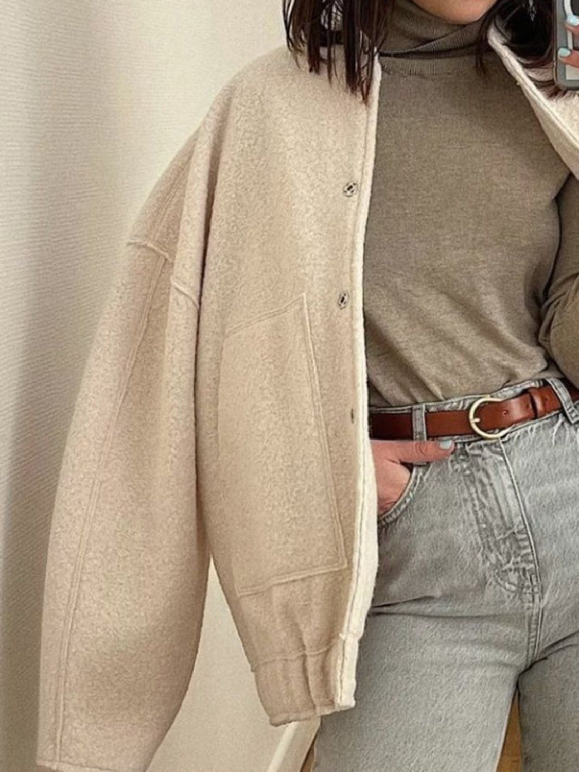 Full Size Snap Down Drop Shoulder Jacket 