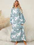 Fuzzy Pocketed Long Sleeve Hooded Lounge Dress Lingerie & Nightwear
