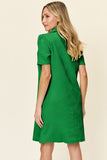 Double Take Full Size Texture Collared Neck Short Sleeve Dress 