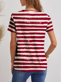 FAM-FAM Striped V-Neck Short Sleeve T-Shirt 