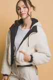 Love Tree Zip Up Cropped Hooded Sherpa Reversible Jacket 