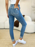 Judy Blue Full Size Mid Rise Destroy & Cuff Skinny Jeans 