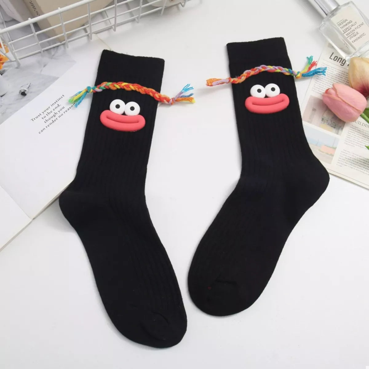 Cartoon Ribbed Knit Crew Socks Lingerie & Nightwear