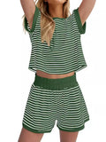 Full Size Contrast Striped T-Shirt and Shorts Set Plus Size Two Piece Dresses