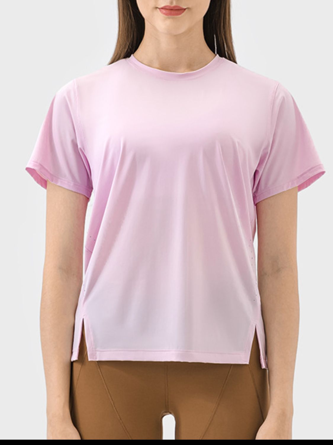 Millennia Slit Round Neck Short Sleeve Active T-Shirt 