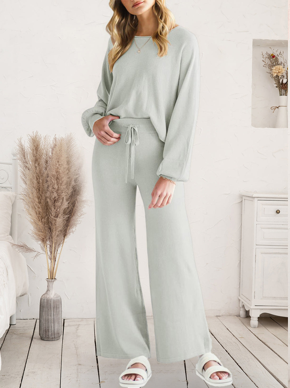 Long Sleeve Lounge Top and Drawstring Pants Set Lingerie & Nightwear