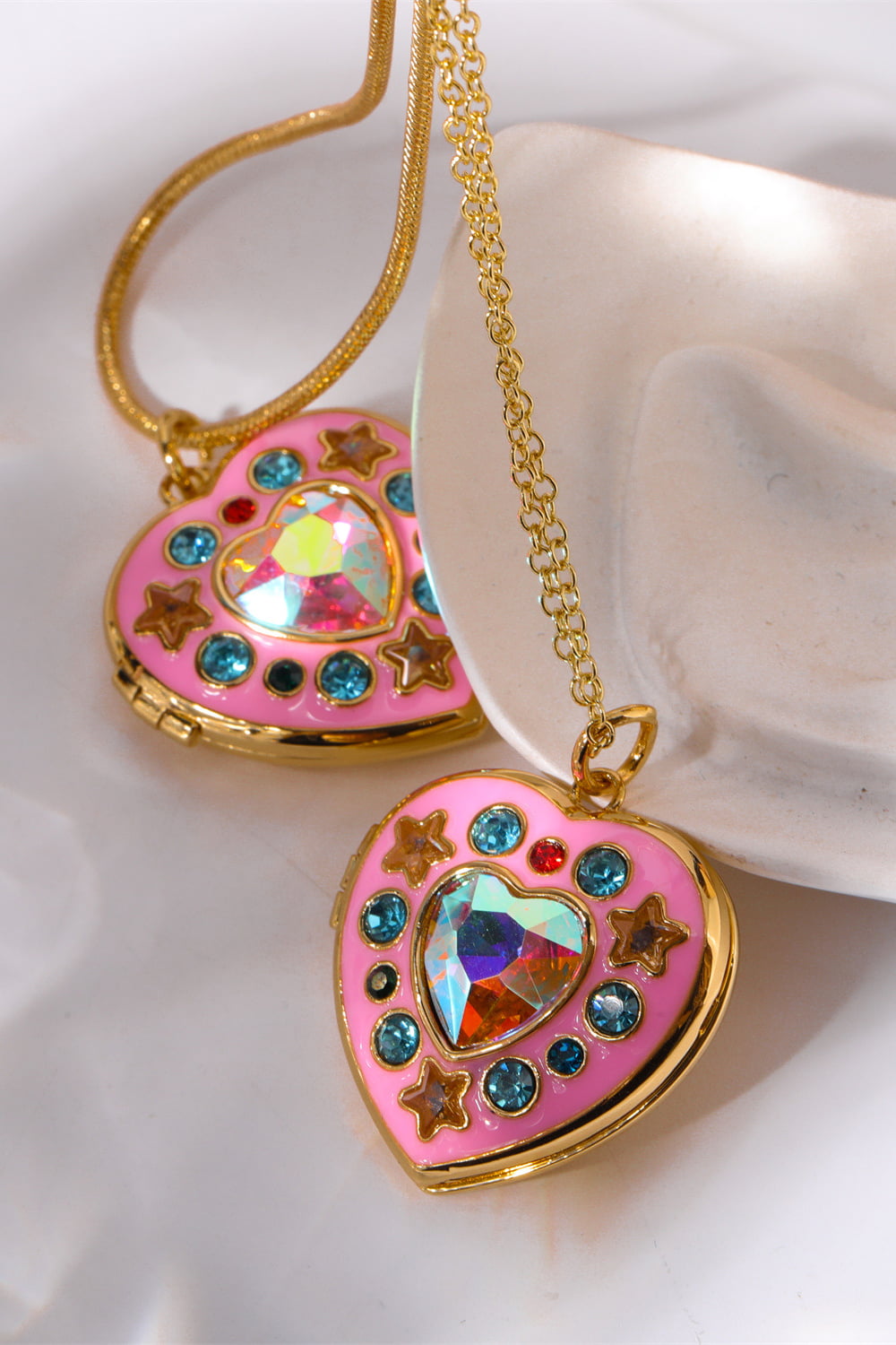 Rhinestone Decor Heart Box Pendant Necklace 
