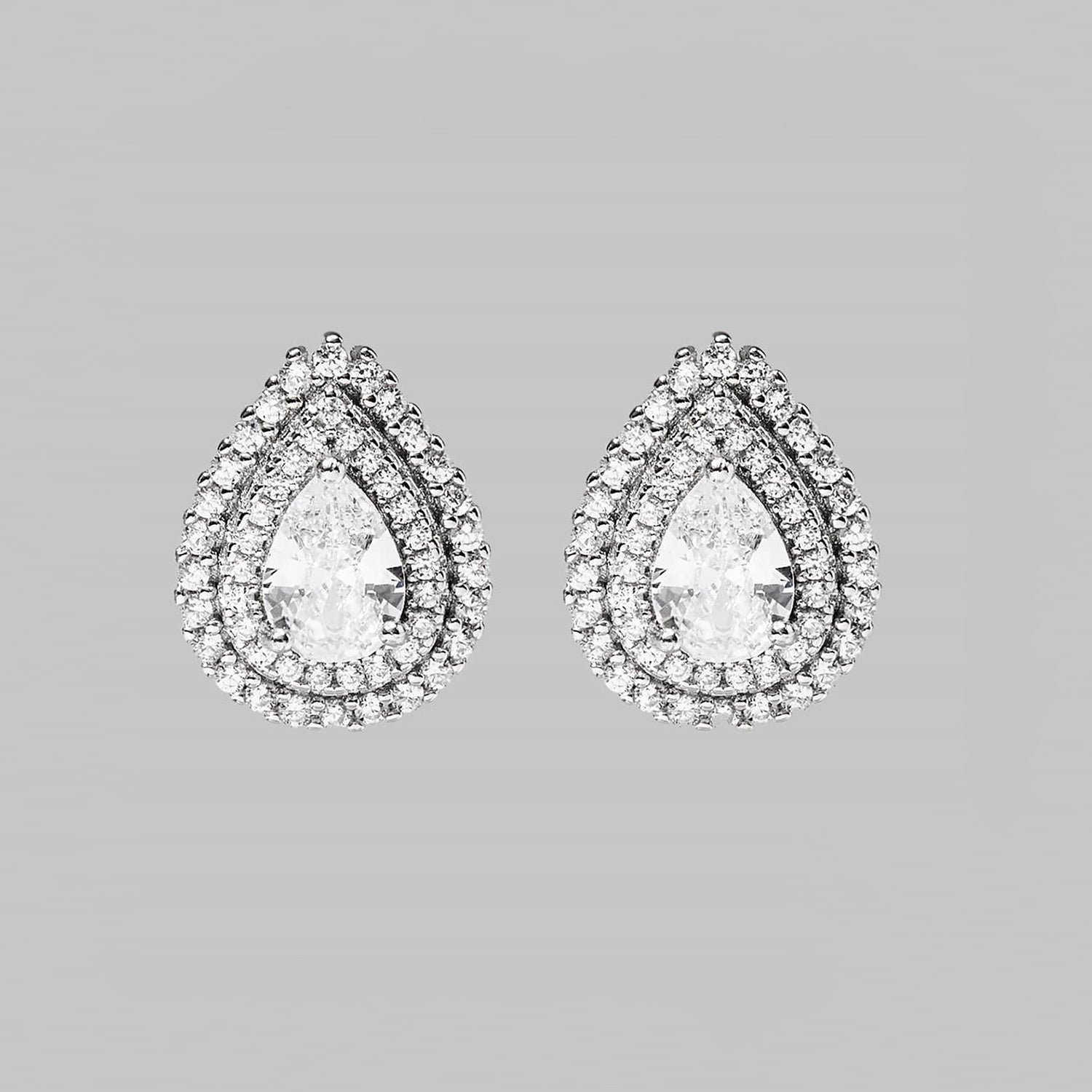 925 Sterling Silver Zircon Teardrop Shape Stud Earrings 