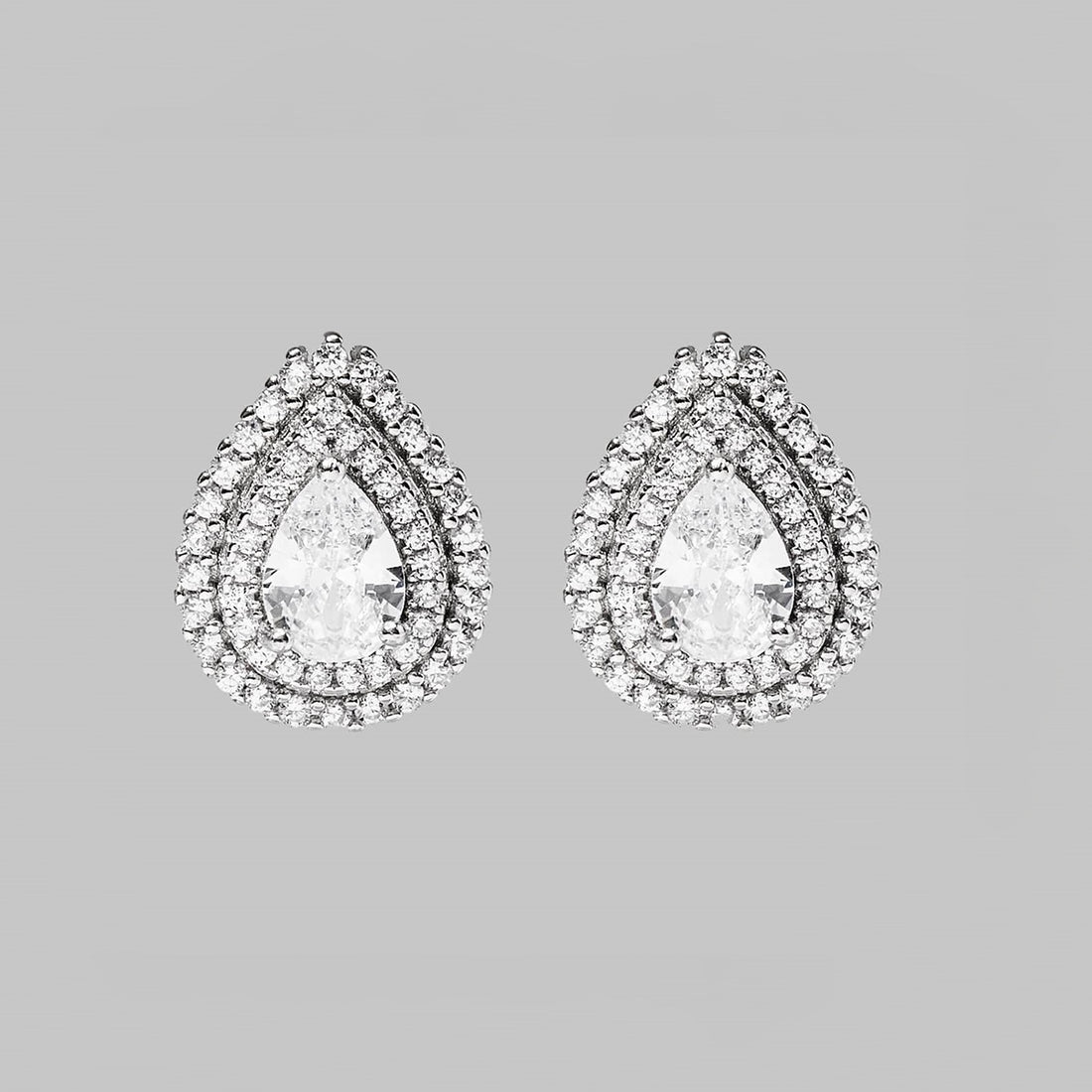 925 Sterling Silver Zircon Teardrop Shape Stud Earrings 