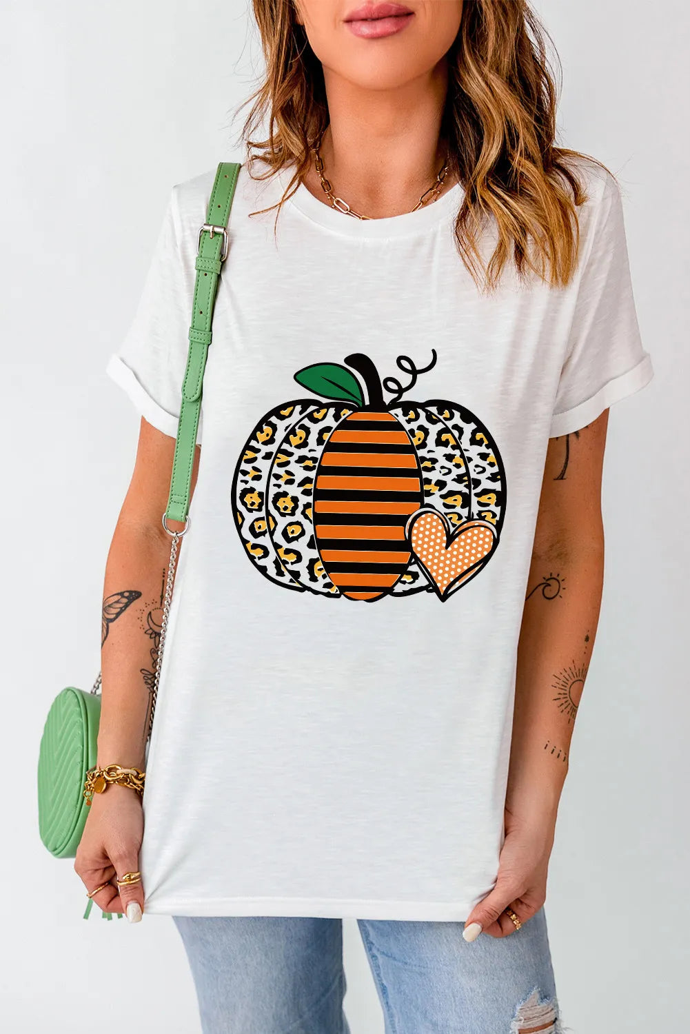 Pumpkin Graphic Round Neck Short Sleeve T-Shirt 
