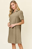 Double Take Full Size Texture Collared Neck Short Sleeve Dress 