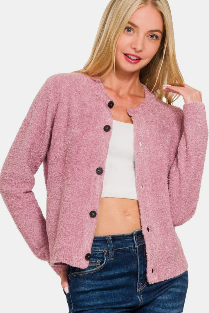 Zenana Button Down Long Sleeve Sweater Cardigan 