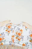 Plus Size Printed Tie Neck Long Sleeve Blouse 