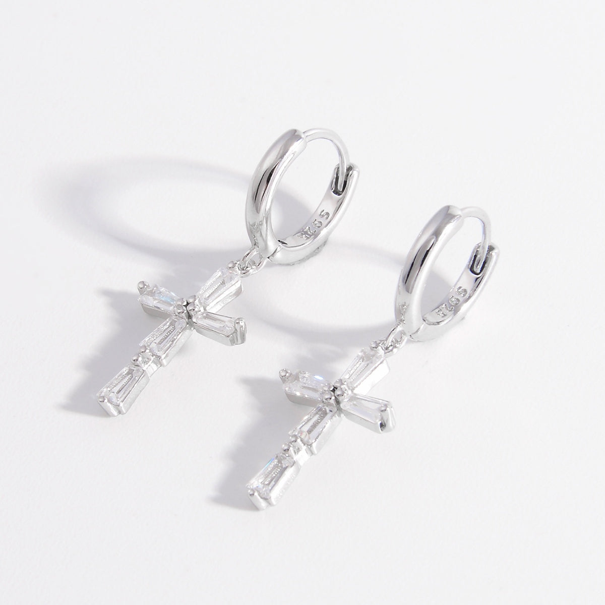 925 Sterling Silver Zircon Cross Earrings 
