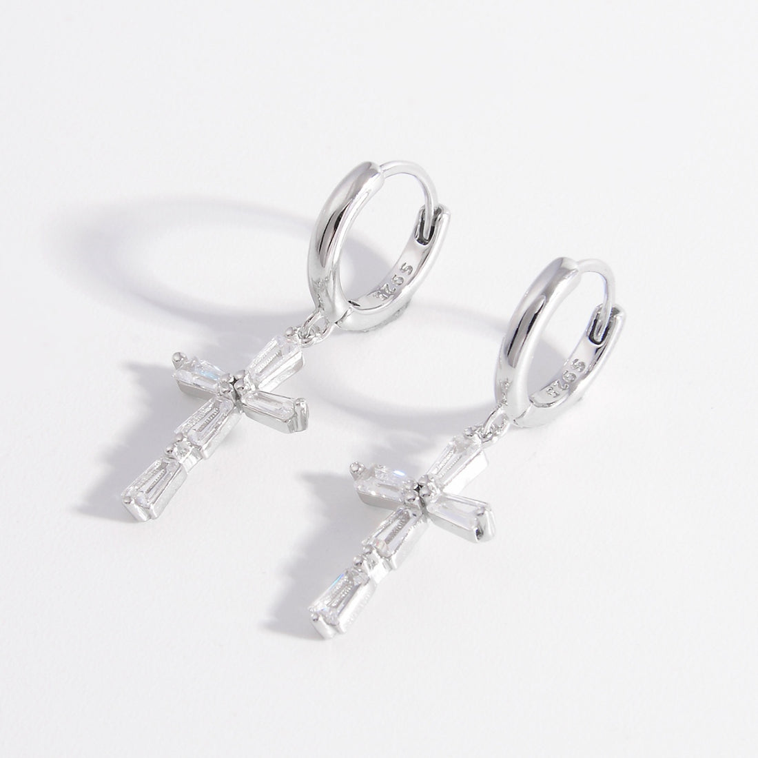 925 Sterling Silver Zircon Cross Earrings 