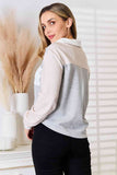 Double Take Color Block Curved Hem Shirt 