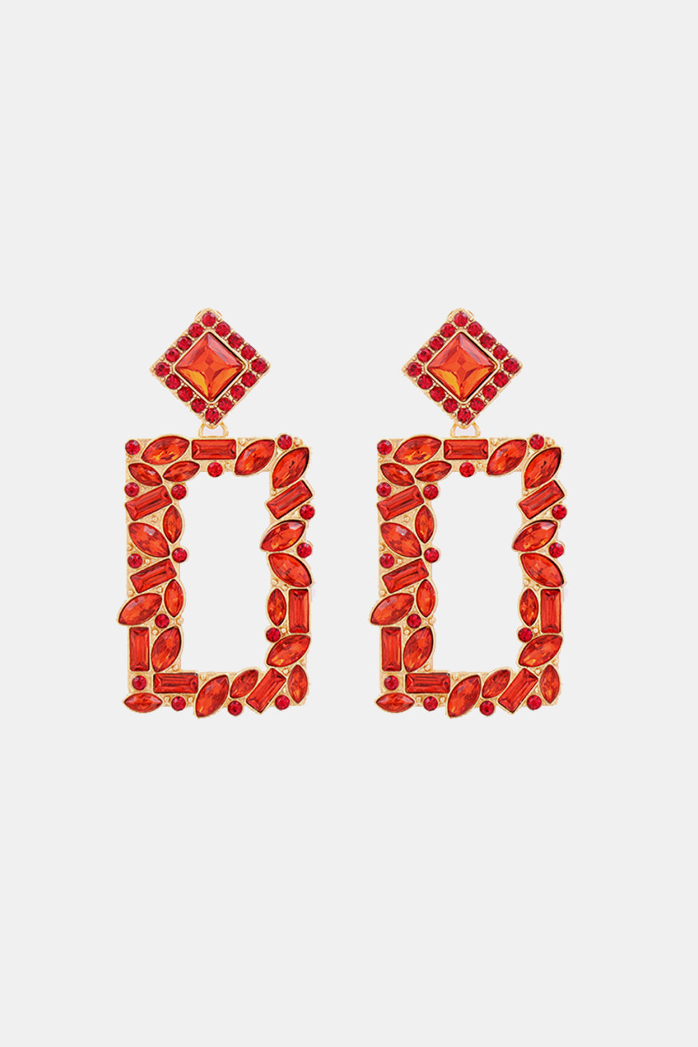 Square Shape Glass Stone Dangle Earrings 