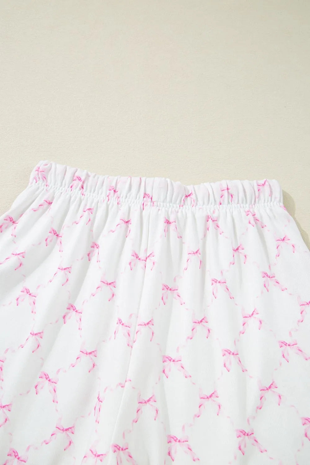 Bow Print Lettuce Trim Round Neck Top and Shorts Lounge Set Lingerie & Nightwear