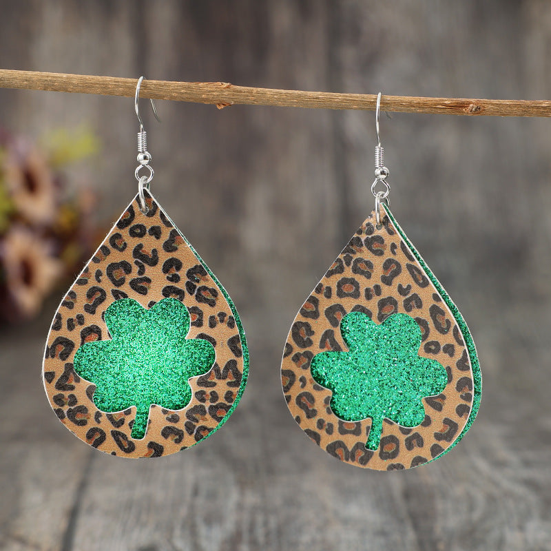 Leopard Hollowed Leather Teardrop Earrings 
