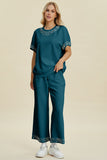Double Take Full Size Pearl Detail Round Neck Top and Pants Set 