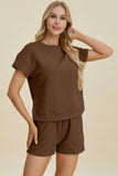 Double Take Full Size Texture Short Sleeve Top and Shorts Set 