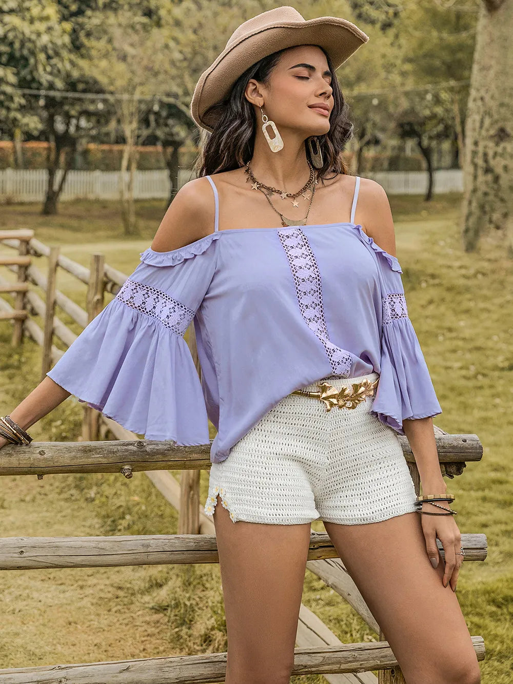 Square Neck Flare Sleeve Blouse 