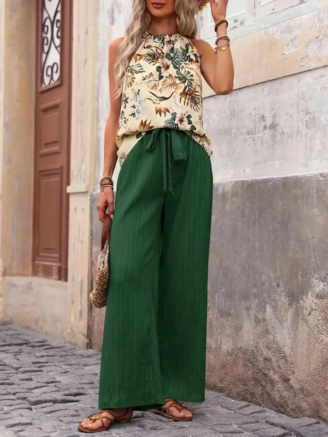 Printed Tank Top and Wide Leg Pants Set Two Piece Dresses