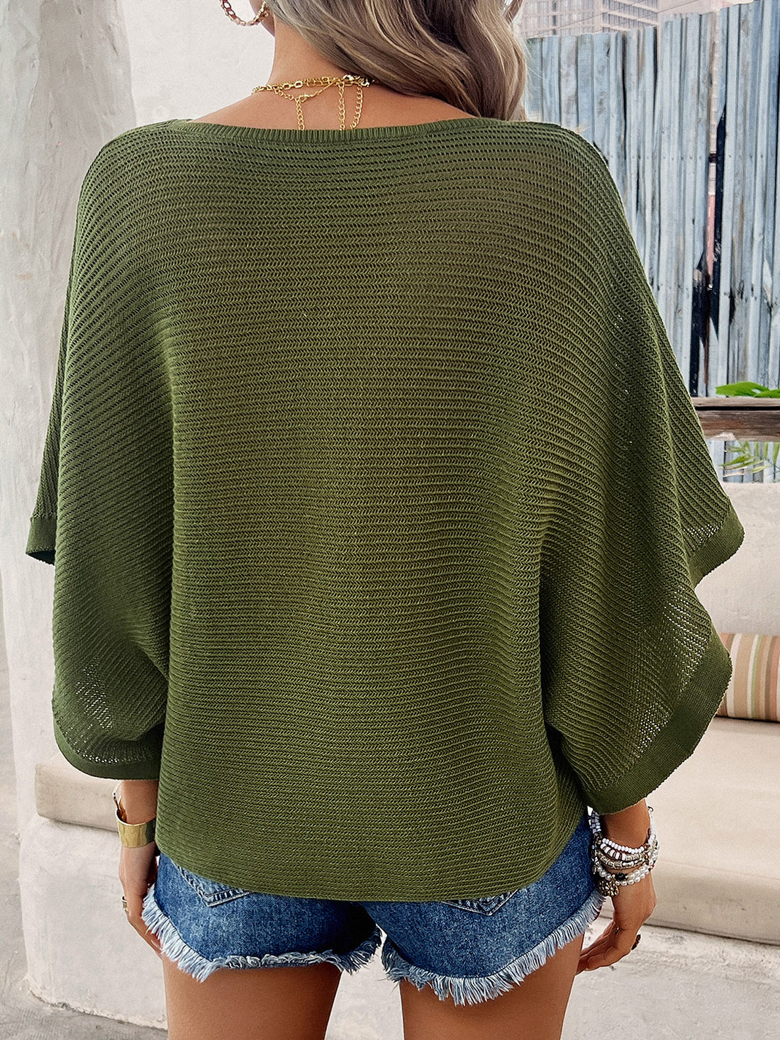 Devine V-Neck Batwing Sleeve Knit Top 