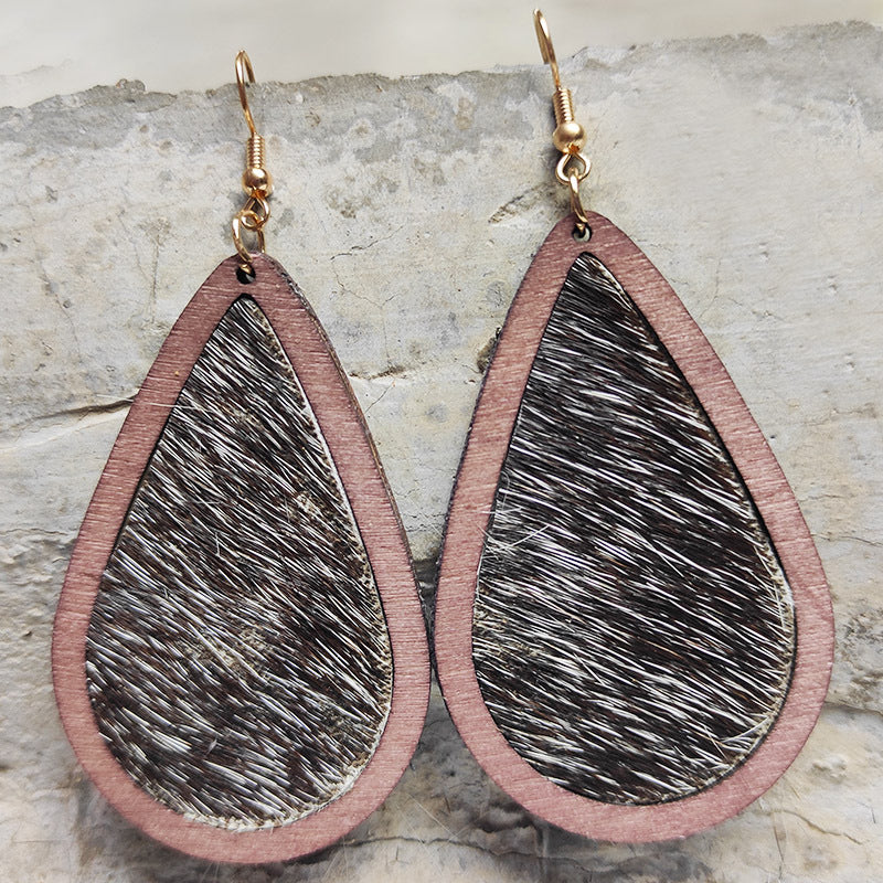 Teardrop Shape Wooden Dangle Earrings 