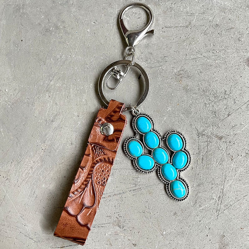 Turquoise Genuine Leather Key Chain 