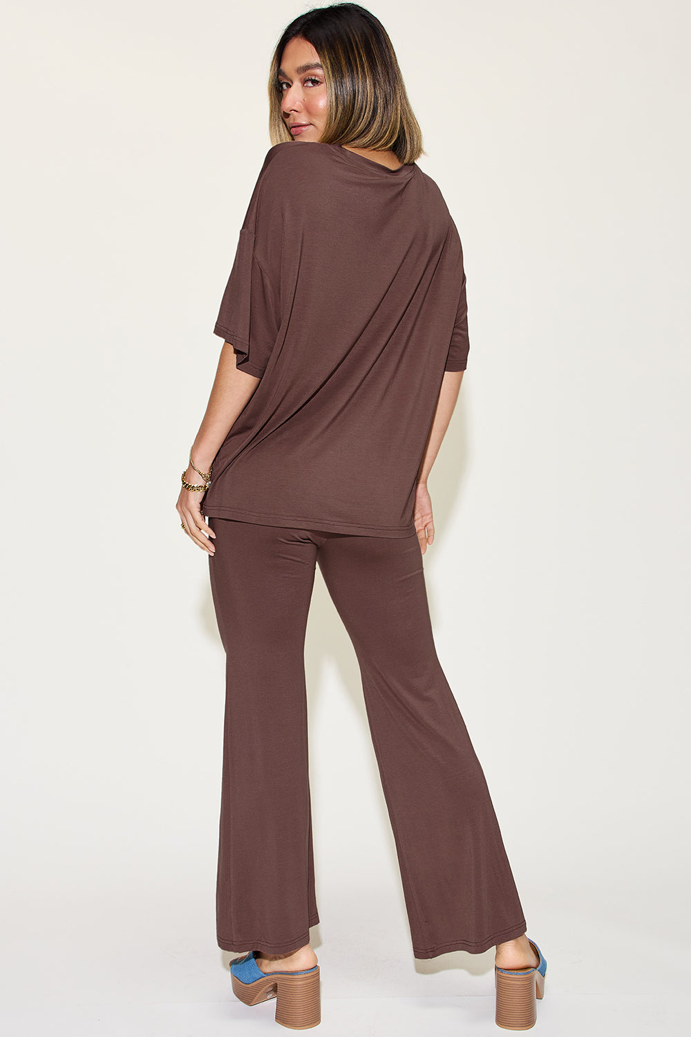 Basic Bae Full Size Bamboo Drop Shoulder T-Shirt and Flare Pants Set 