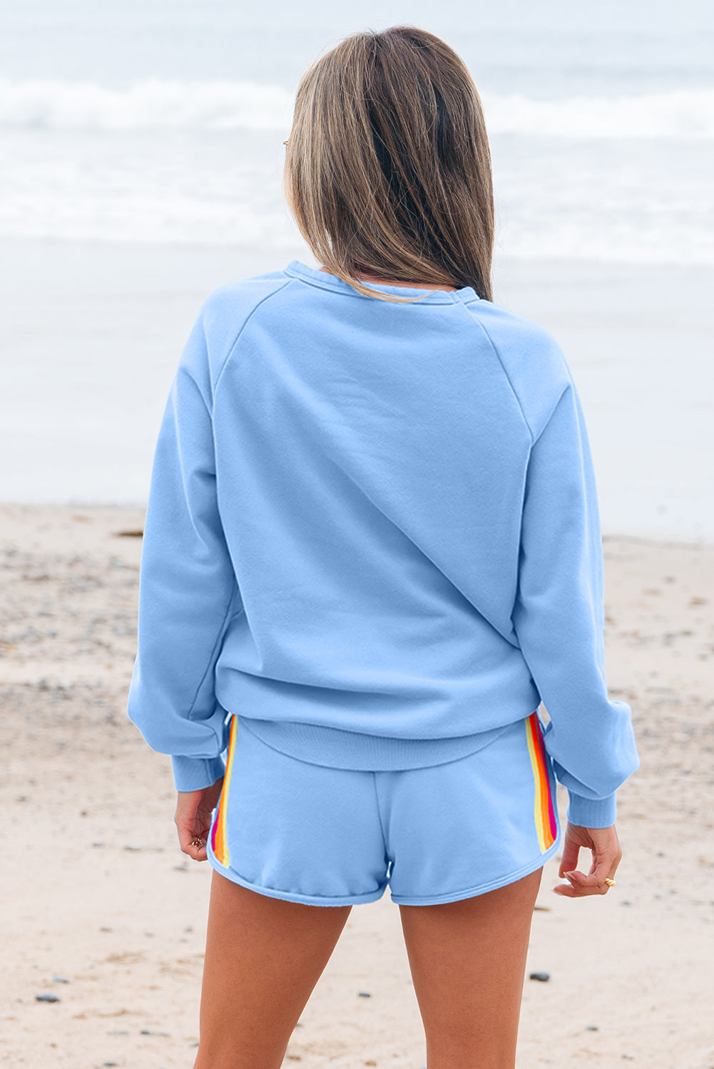 Beau Blue Striped Accent Pullover and Shorts Two Piece Casual Set Two Piece Sets/Short Sets