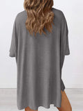 Full Size Oversized Slit Round Neck Top and Shorts Lounge Set Plus Size Lingerie & Nightwear