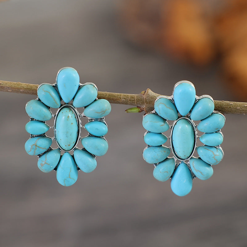 Flower Shape Artificial Turquoise Earrings 