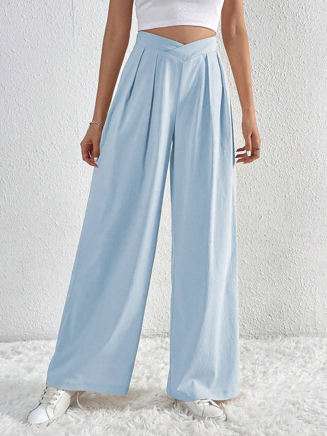 V-Waisted Ruched Front Wide Leg Pants 