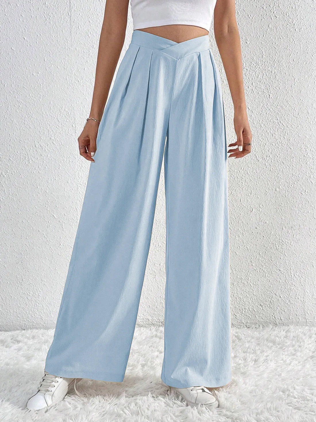V-Waisted Ruched Front Wide Leg Pants 