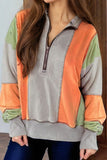 Full Size Exposed Seam Color Block Long Sleeve Sweatshirt 