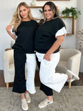 Double Take Full Size Texture Contrast T-Shirt and Wide Leg Pants Set 