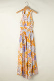 Tied Printed Grecian Sleeveless Maxi Dress Dresses