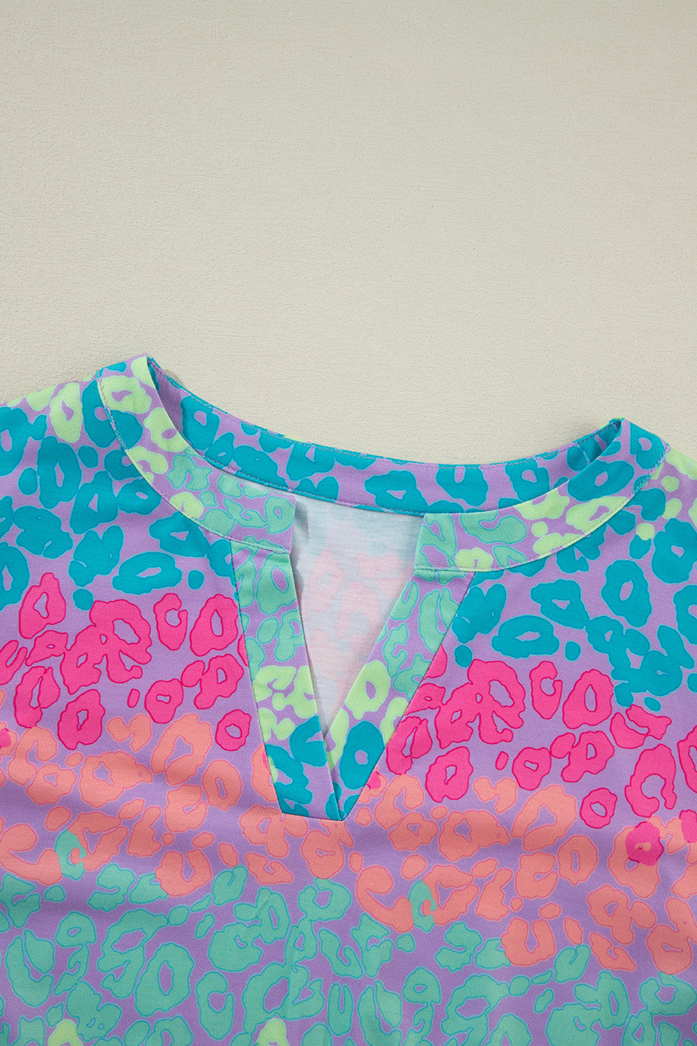 Plus Size Leopard Notched Long Sleeve Blouse 