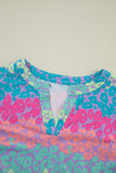 Plus Size Leopard Notched Long Sleeve Blouse 