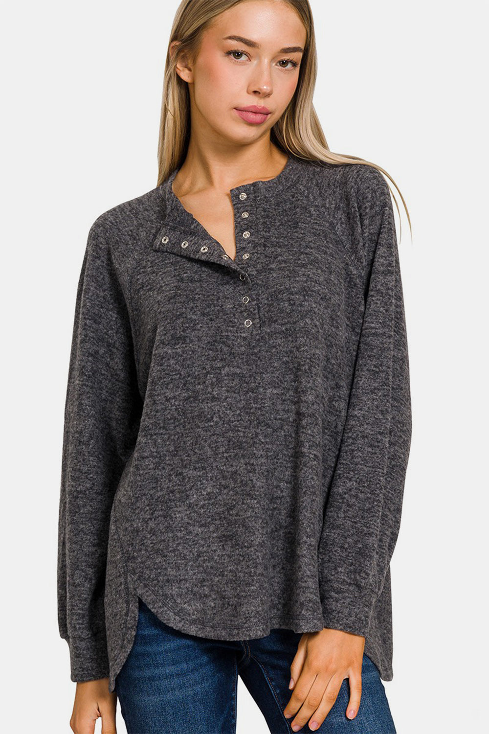 Zenana Full Size Brushed Melange Hacci High-Low Sweater 