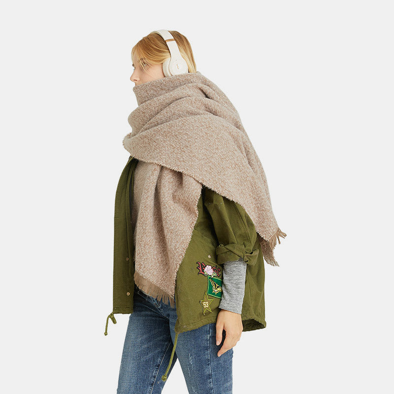 Raw Hem Heathered Polyester Scarf 